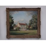 CAVENDISH MORTON (1911-2015): An ornate framed oil on board of a country house and gardens.