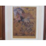 ELYSE ASHE-LORD (1900-1971): A framed and glazed coloured etching figure and horse.