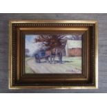 STEPHEN WALKER (1900-2004): A framed oil on board, figure leading a horse and cart on country lane.