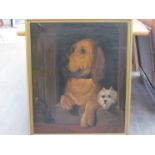 After Landseer: A Victorian oil on canvas "Dignity & Prudence", depicting hound. Unsigned.