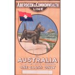 ABERDEEN AND COMMONWEALTH LINE TO AUSTRALIA VIA MALTA, PORT SAID AND COLUMBO ONE CLASS ONLY.