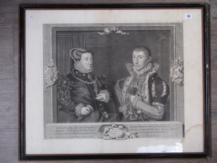 Two framed and glazed 18th Century etchings of Lady Jane Grey and of her mother, 'Frances,