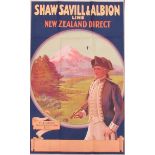 SHAW SAVILL AND ALBION LINE NEW ZEALAND DIRECT: An original 1930's cruise liner poster with three