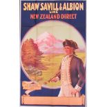 SHAW SAVILL AND ALBION LINE NEW ZEALAND DIRECT: An original 1930's cruise liner poster with three