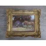 STEPHEN WALKER (1900-2004): A framed oil on canvas of figure with horse and cart.