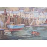 LEWIS MORTIMER (XIX/ XX): A framed and glazed watercolour of a Cornish harbour scene.