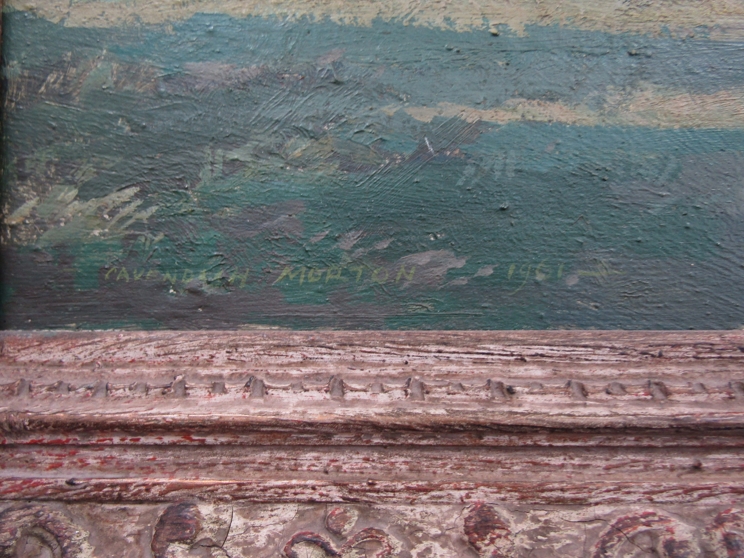 CAVENDISH MORTON (1911-2015): An ornate framed oil on board of a country house and gardens. - Image 3 of 3