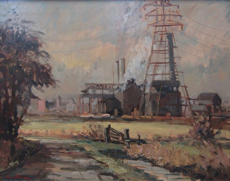 H. EDWARD (TED) COLLIN (XX): A framed oil on board, "Norwich Power Station".