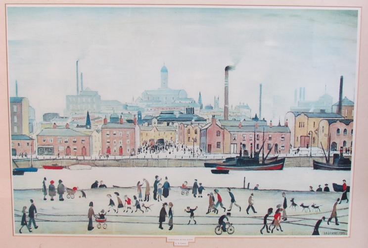 After L.S.LOWRY, A framed and glazed print, 'Northern River Scene' signed in the print only 41.