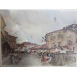 WILLIAM RUSSELL FLINT (1880-1969) A print of French street scene with the "Tricolour" flying,