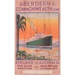 ABERDEEN AND COMMONWEALTH LINE ENGLAND TO AUSTRALIA ONE CLASS SERVICR VIA MALTA,