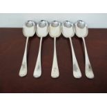 A set of five Cooper Brothers and Sons Ltd silver serving spoons with 'J' monogram, Sheffield 1926,