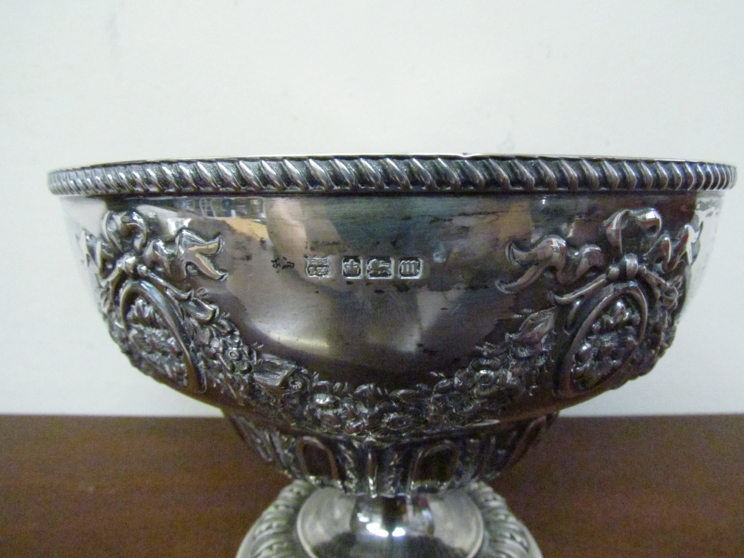 An Edwardian Fenton Brothers Ltd silver pedestal bowl with classical swag embossed detail, - Image 3 of 3