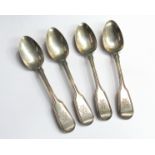 A set of four William Chawner silver teaspoons, lined border, monogrammed, London 1831,