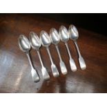 A set of four Elizabeth Eaton silver spoons, London 1847 and two associated examples,