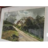 A watercolour entitled 'The yellow cottage at Redgrave' local artist signed lower-right,