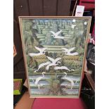 Egrets in a Paddy Field, Balinese artist, framed and glazed,