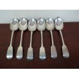 A set of six James Dixon and Sons Ltd, silver spoons with stags head monogram, Sheffield 1905,