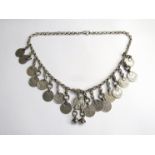 A Russian silver coin necklace hung on base metal chain