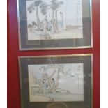 A pair of Japanese lithographs of family scenes,