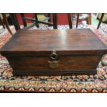 A stained pine tool chest/box with brass handles