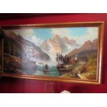 An oil on canvas of Continental Alps scene, signed J Bauer bottom left,