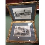 I P HESELLTINE: Two etchings depicting old barns, one entitled "Chuddingfold",