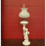 A Victorian oil lamp with opaque shade,