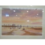 KEN TIDD: A watercolour entitled "Sharpie Tme, Brancaster Staithe",