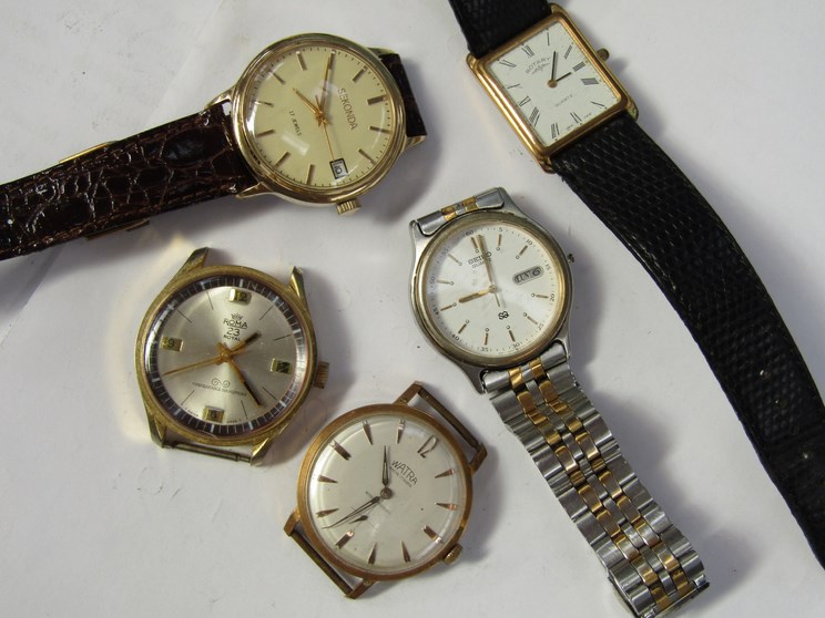 Five wristwatches including Seiko,