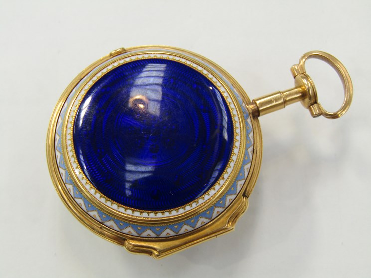 A mid 18th Century gold and enamelled pocket watch by William Post, London, - Image 8 of 9