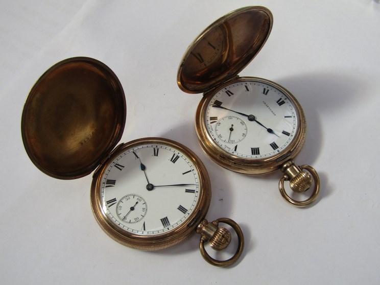 Two gold plated full hunter pocket watches including Craftsman