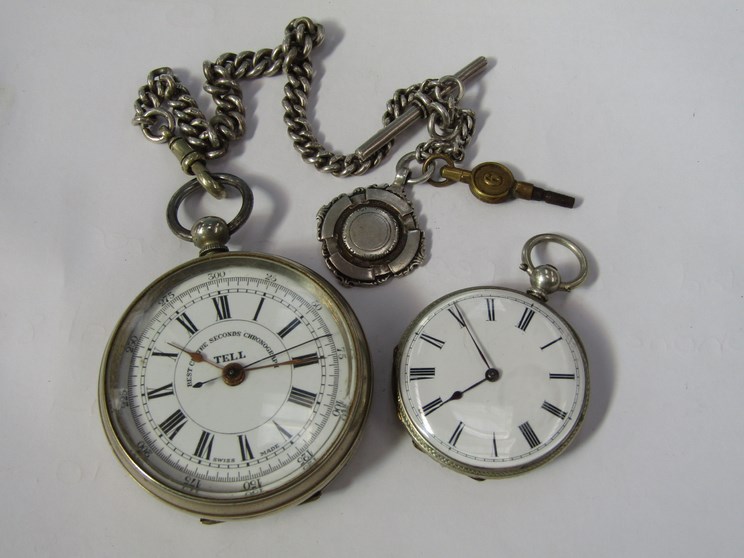 A late 19th Century nickel open faced 'Tell' centre seconds chronograph pocket watch,