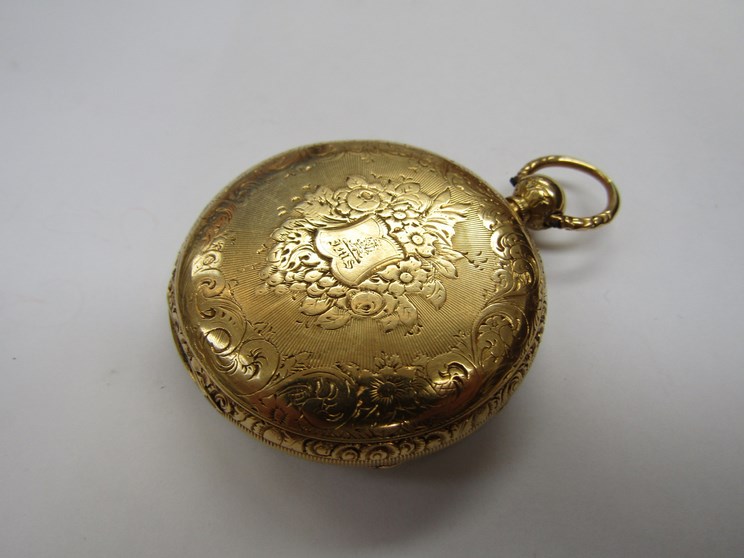 A 19th Century 18ct gold open faced pocket watch with gilded Roman dial and subsidiary seconds, - Image 2 of 2