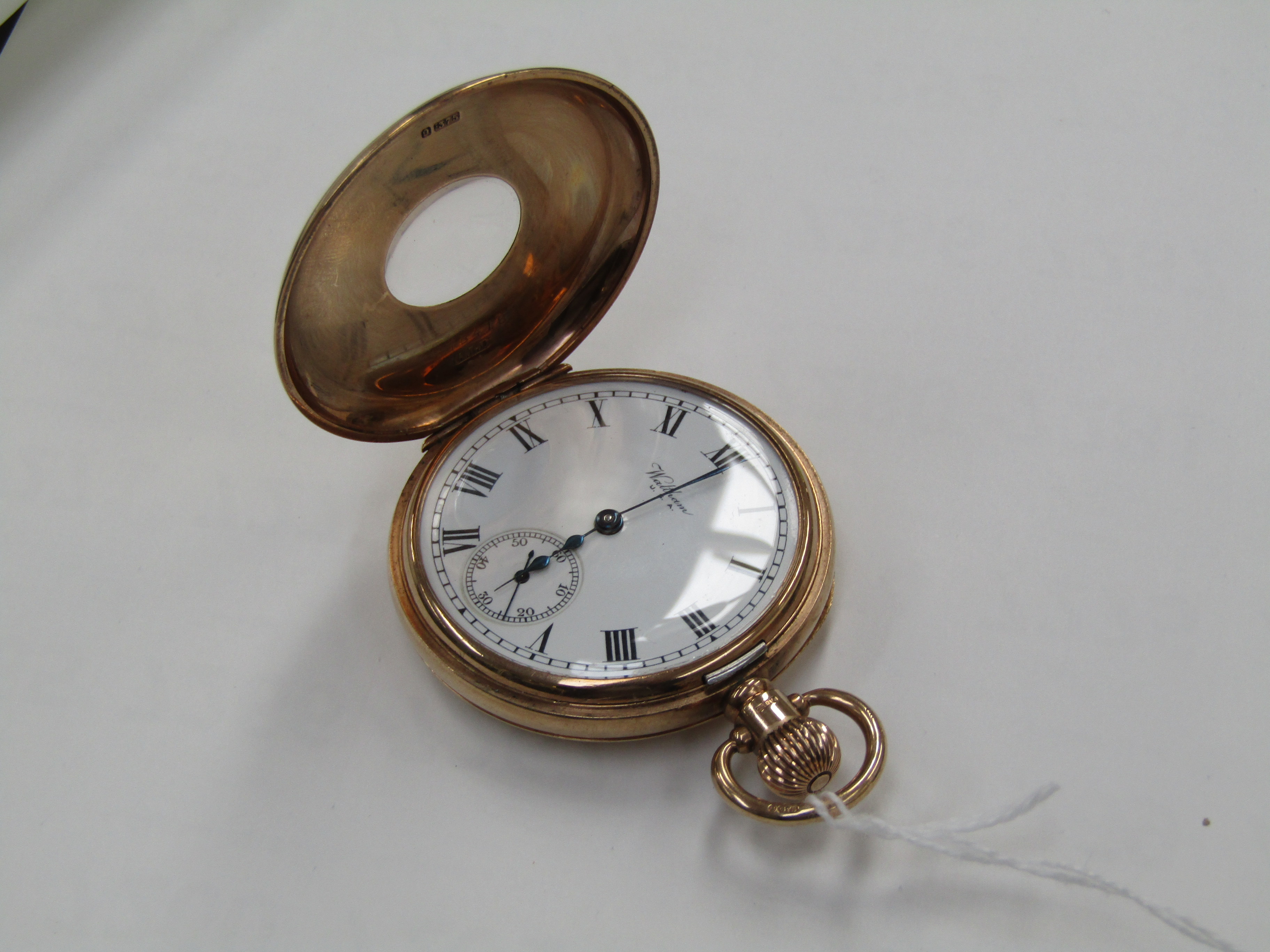 A Waltham USA 9ct gold half hunter pocket watch,