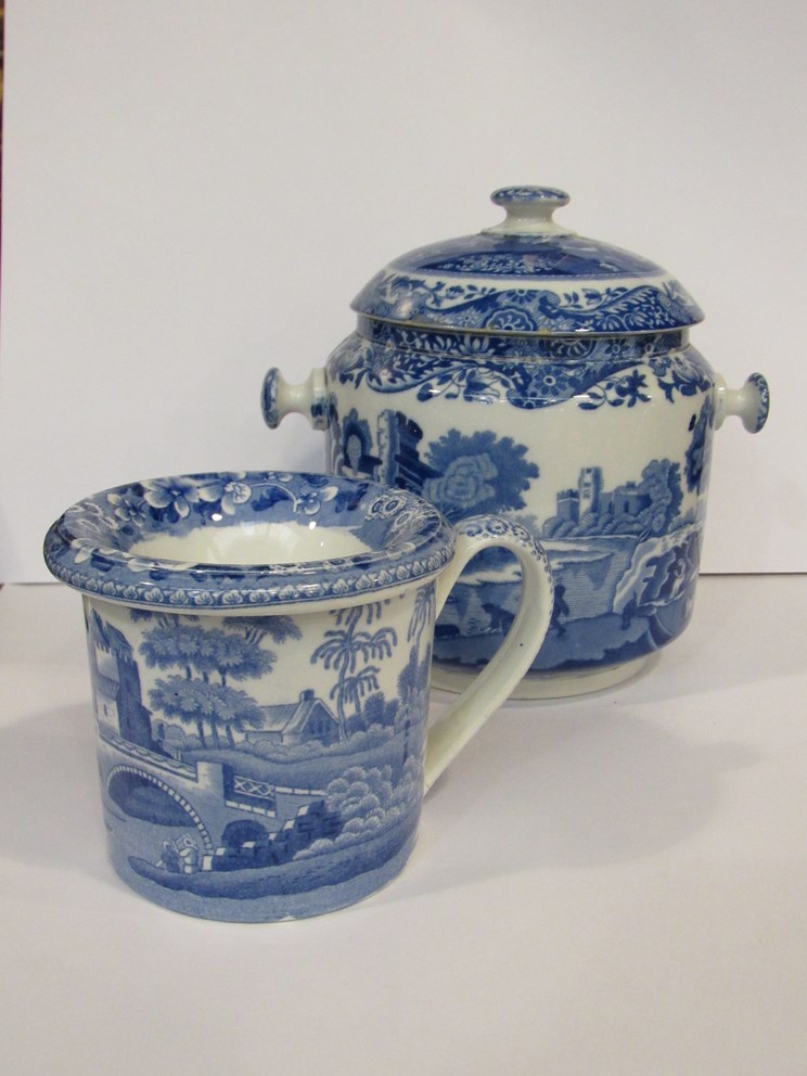 A Copeland Spode "Tower" pattern cylindrical spittoon and liner and a Copeland Spode Italian