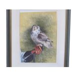 CHRISTOPHER SCALES (XX) : Owl with handler, watercolour dated 1993.