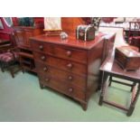 A circa 1840 flame mahogany chest of two short over three graduating long drawers on bracket feet