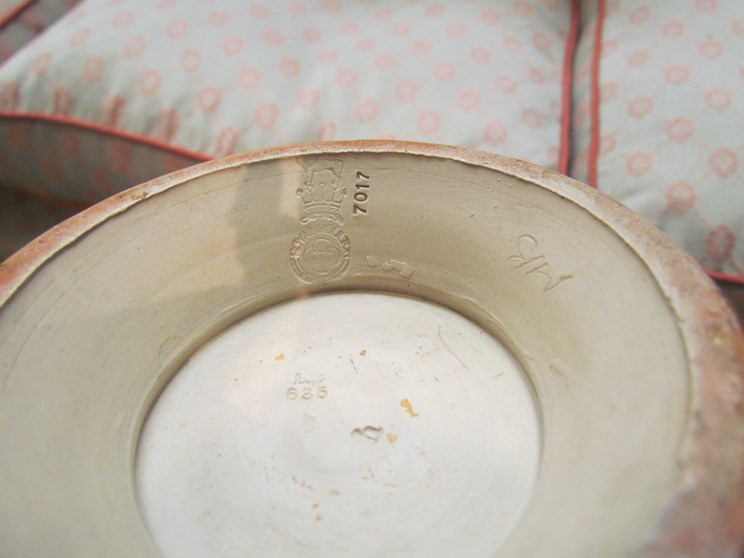 A pair of Royal Doulton vases, bulbous blue ground body with tapering neck to flared rim. - Image 3 of 3