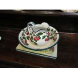 A Wemyss cherry pattern wash jug, bowl and dish, (jug 15cm tall,