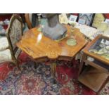 A 19th Century inlaid rosewood centre table the shaped top over acanthus leaf carved cabriole legs