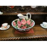 A Wemyss Rose pattern wash bowl and jug, chip to lip of jug (jug 24cm tall,