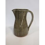 A David Leach of St Ives pottery jug with grey lined design, 15.