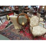 A Victorian dinner gong on oak tripod frame with beater