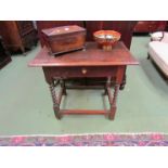 An 18th Century oak barley twist single drawer hall table, 71.