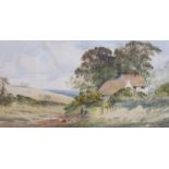 EDWARD BEECHAM LAIT (XIX): A framed and glazed watercolour, Country Cottage with figures,