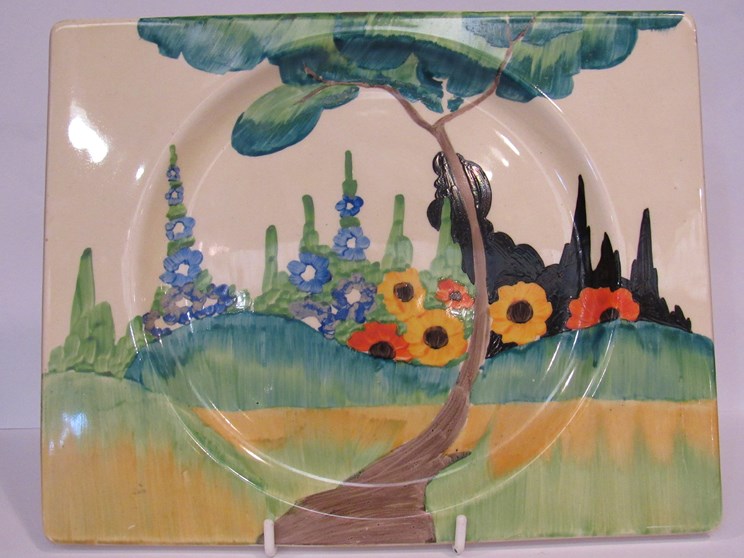 A Clarice Cliff Bizarre "Fragrance" pattern rectangular plate by Royal Staffordshire, 21cm x 26.