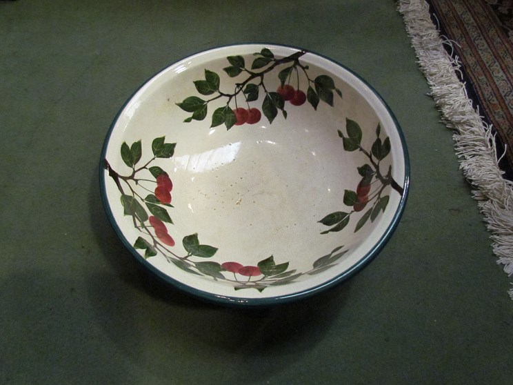 A Wemyss cherry pattern wash jug, bowl and dish, (jug 15cm tall, - Image 4 of 4