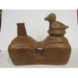 A pre-Columbian pottery instrument vessel of bird and vase form, tail a/f,