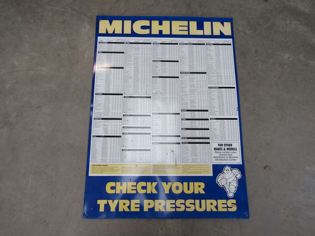 A Michelin Tyre Pressure tin sign chart